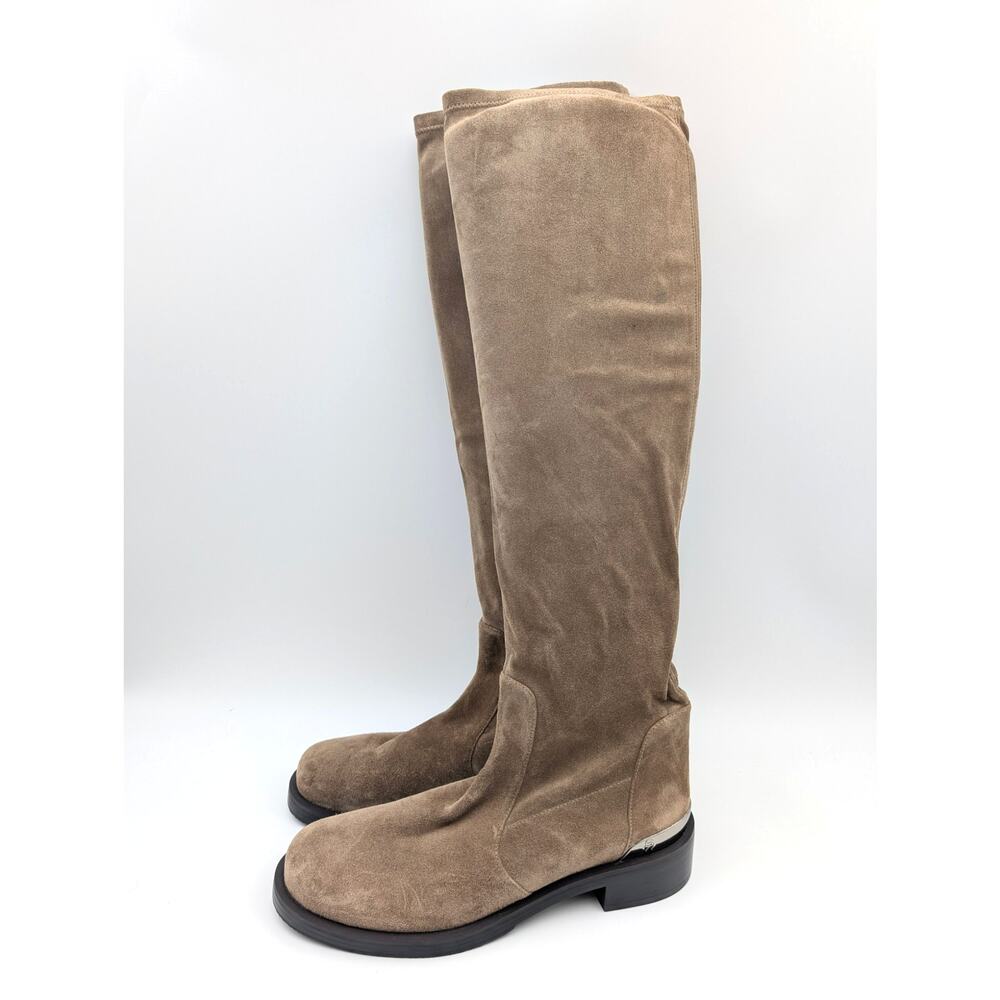 Stuart Weitzman Mercer Bold Suede Knee High Boots Women's Khaki Size US10 EU40.5